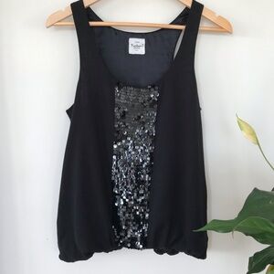 J. Crew tank top, sparkly sequins, stretch jersey knit, loose fitting, party top